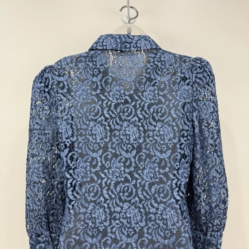 L'Agence Andrea Lace Button Front Blouse S Blue Sheer Feminine Dainty